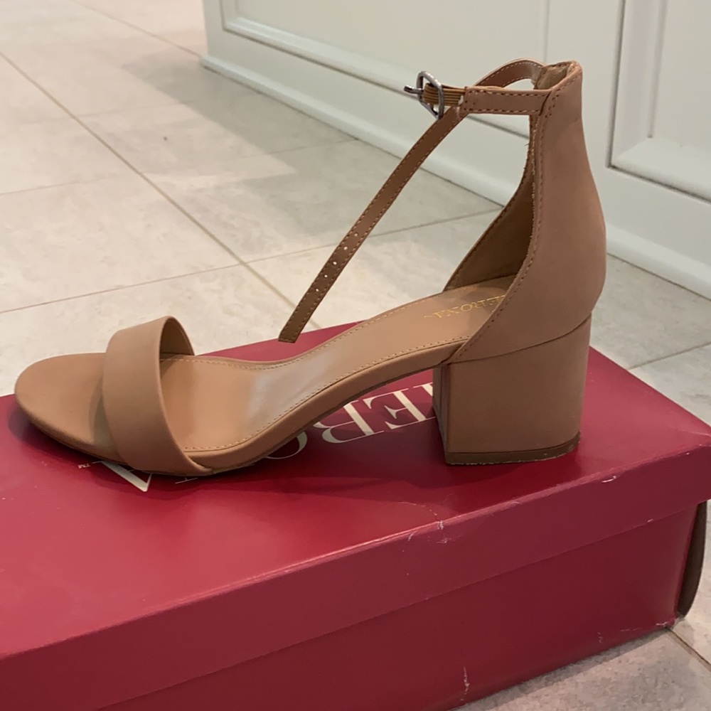 Tan short block heels